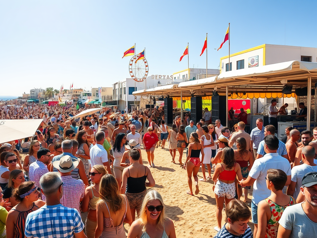 Crowded beach in Cyprus during peak summer season